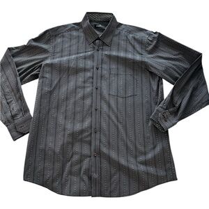 Bugatchi Uomo Men's Black Patterned Button Down Shirt‎ Size XL